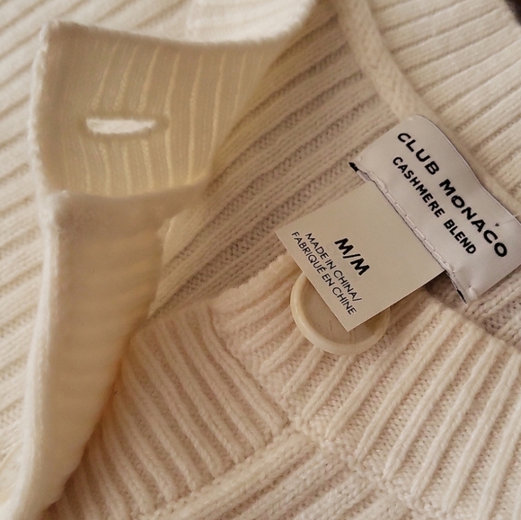 Club Monaco Wool & Cashmere Blend Ribbed Knit Oversized Henley Sweater - Picture 6 of 15